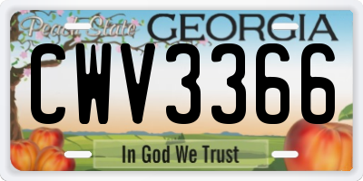 GA license plate CWV3366