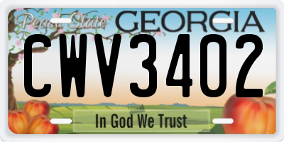 GA license plate CWV3402