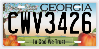 GA license plate CWV3426