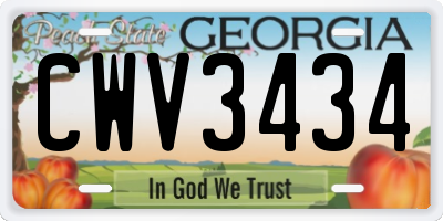 GA license plate CWV3434