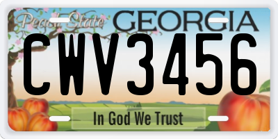 GA license plate CWV3456