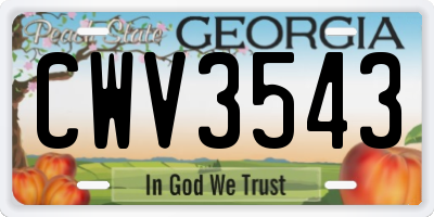 GA license plate CWV3543