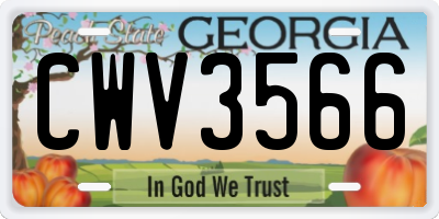 GA license plate CWV3566