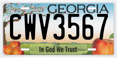 GA license plate CWV3567