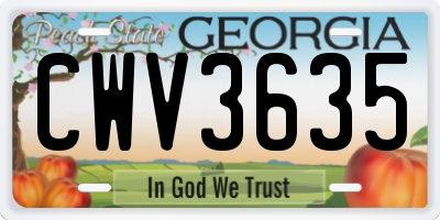 GA license plate CWV3635