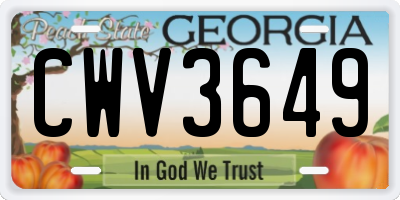 GA license plate CWV3649