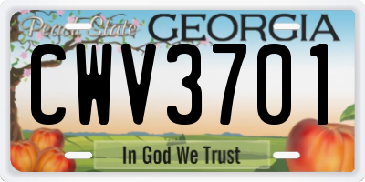 GA license plate CWV3701