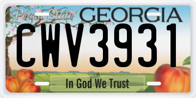 GA license plate CWV3931