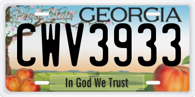 GA license plate CWV3933