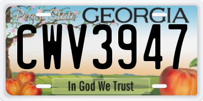 GA license plate CWV3947