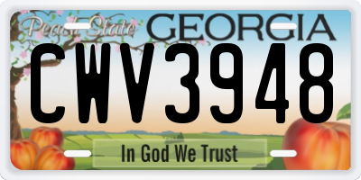GA license plate CWV3948