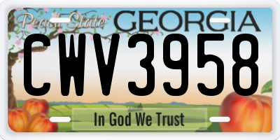 GA license plate CWV3958