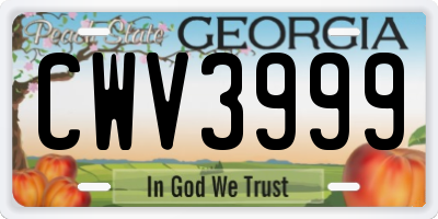 GA license plate CWV3999