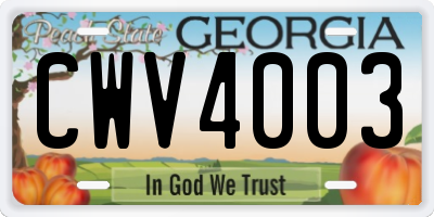 GA license plate CWV4003
