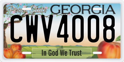 GA license plate CWV4008