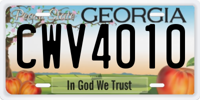 GA license plate CWV4010