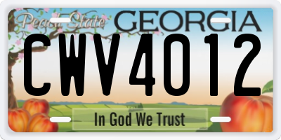 GA license plate CWV4012