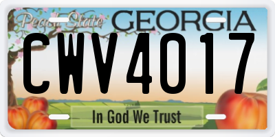 GA license plate CWV4017
