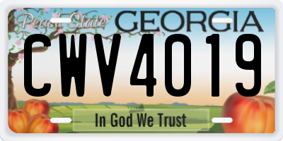 GA license plate CWV4019