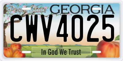 GA license plate CWV4025