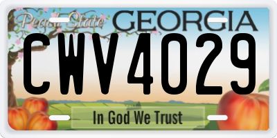 GA license plate CWV4029