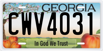 GA license plate CWV4031