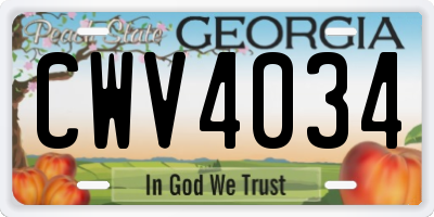 GA license plate CWV4034