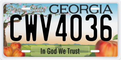 GA license plate CWV4036