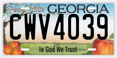 GA license plate CWV4039