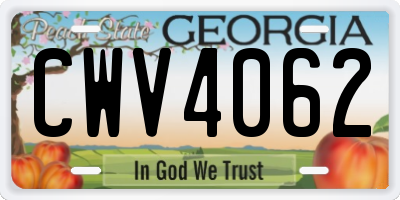 GA license plate CWV4062