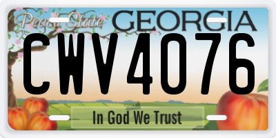 GA license plate CWV4076
