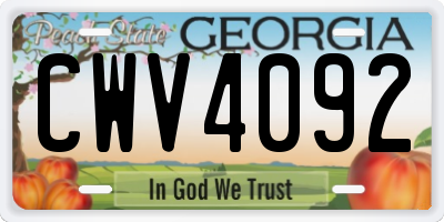 GA license plate CWV4092