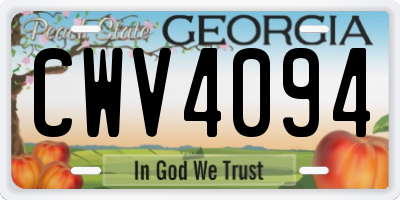 GA license plate CWV4094