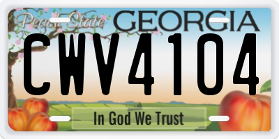 GA license plate CWV4104