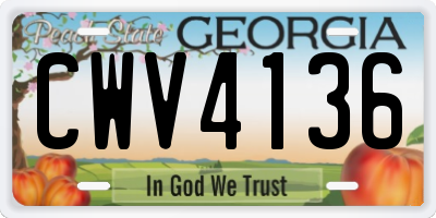 GA license plate CWV4136