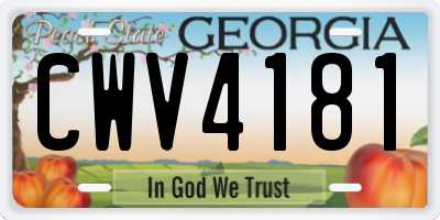 GA license plate CWV4181