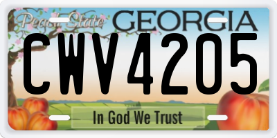 GA license plate CWV4205