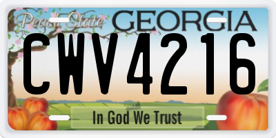 GA license plate CWV4216