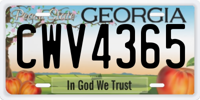 GA license plate CWV4365