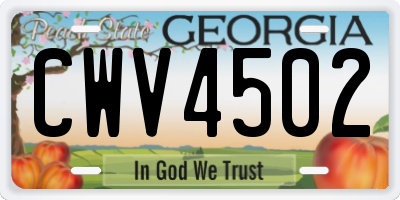GA license plate CWV4502