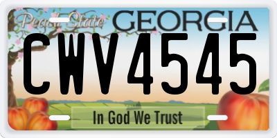 GA license plate CWV4545