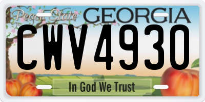 GA license plate CWV4930