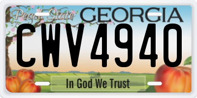 GA license plate CWV4940