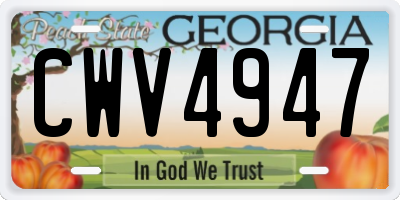 GA license plate CWV4947