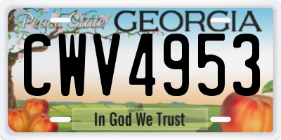 GA license plate CWV4953