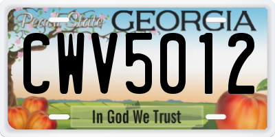 GA license plate CWV5012