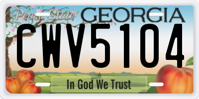 GA license plate CWV5104