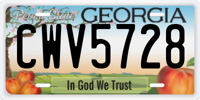 GA license plate CWV5728