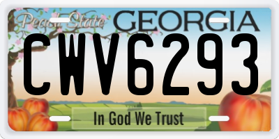 GA license plate CWV6293
