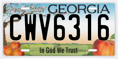 GA license plate CWV6316